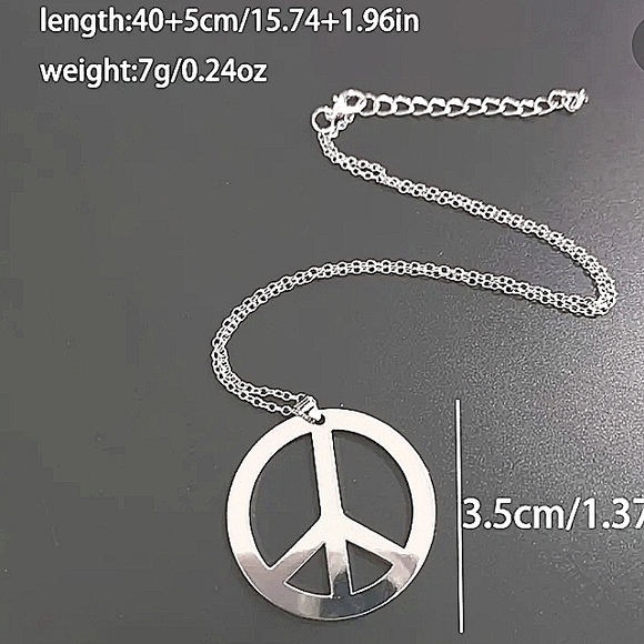 Peace Sign Necklace -18"-22" Chain NEW Hand Crafted Bohemian Casual Hippie Silv… - Picture 2 of 5